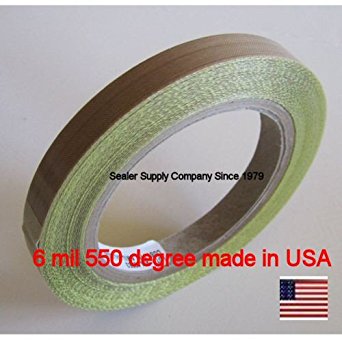 PTFE ONE Roll 1/2"" x 10 Yards x 6 Mil Silicone 550 degree Adhesive Roll Cloth release surface on heat sealers