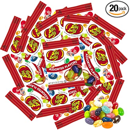 20 Mini Packs of Assorted Flavor Jelly Beans, Individually Bagged for Christmas Stocking Stuffers, Bulk Chewy Candy, Pack of 20