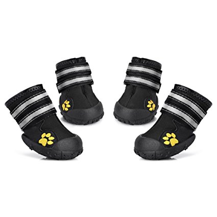 Petacc Dog Shoes Water Resistant Dog Boots Anti-slip Snow Boots Warm Paw Protector for Medium to Large Dogs Labrador Husky Shoes 4 Pcs