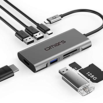 USB C Hub, Omars 7 in 1 Type C Adapter with USB C Power Delivery, 4K HDMI, 3 USB 3.0, SD/TF Card Reader Compatible with MacBook Pro and More USB C Devices