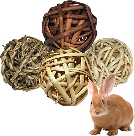 kathson Small Animal Activity Toy,Chewing Funny Play Toys Natural Woven Grass Ball for Rabbits,Bunny,Guniea Pigs,Gerbils,Birds and Other Small Pets(4 Pcs)