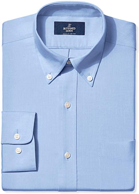 Amazon Brand - BUTTONED DOWN Men's Classic Fit Button-Collar Solid Pinpoint Dress Shirt, Supima Cotton Non-Iron