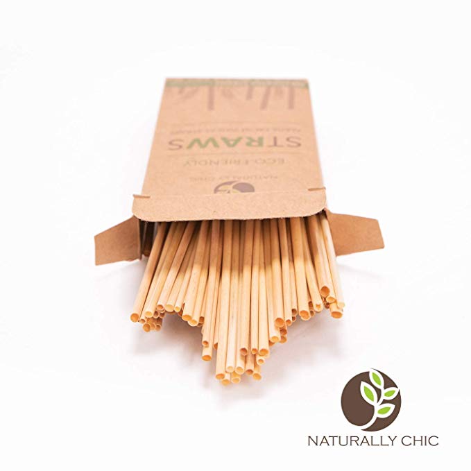 Naturally Chic - 7.5 Inch Biodegradable Drinking Straws - 100 Pack - Compostable Plastic-Alternative Plant-Based Products made from Wheat Hay - Eco Friendly, Reduces Waste for Use in Home, Restaurants