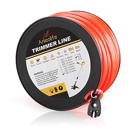 Anleolife 3-Pound Commercial Square .155-Inch-by-280-ft String Trimmer Line in Spool,with Bonus Line Cutter, Orange