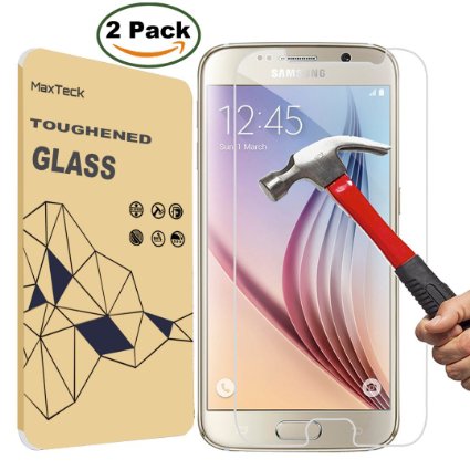 [2 Pack] SamSung S6 Screen Protector, MaxTeck 0.26mm 9H Tempered Glass Screen Protector for Samsung Galaxy S6 G920 G920A G920i G920T G920F G9200 - Lifetime Warranty [NOT Support SamSung S6 Edge]