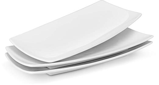 KooK Serving Trays, Rectangular Platters,Ceramic, White 11.8 in, Set of 3