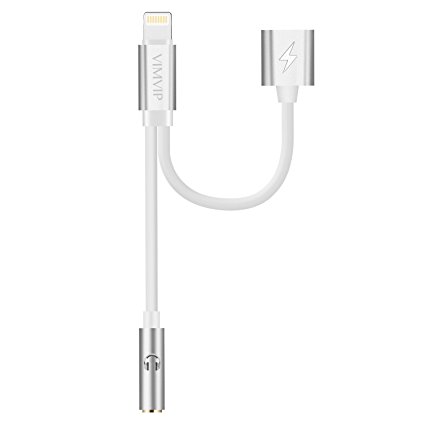 VIMVIP iPhone 7 / 7 Plus Lightning to 3.5 mm Headphone Jack Audio Adapter Converter With Lightning Female Port Charging Port Cable – Compatible with iPhone 8/8Plus IOS 11 IOS 10.3 (Silver)