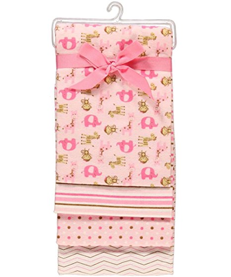 Nuby "Jungle Medley" 4-Pack Receiving Blankets - pink, one size