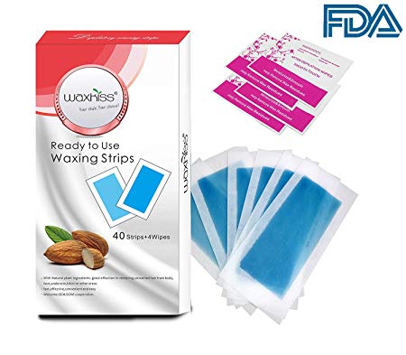 40 Counts Hair Remover Cold Wax Strips For Legs and Body, Women and Men to Depilatory Waxing, Removal Wax Strip Paper with 4 Cleaning wipes