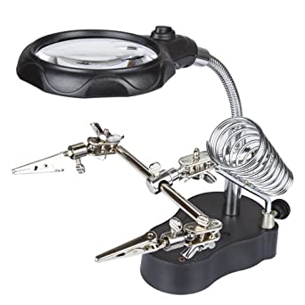 Catchex Helping Hand Magnifier Soldering Stand with 2 LED lights for PCB Soldering Work (35X / 12X 65mm / 17mm Lens, Dual-Mode)