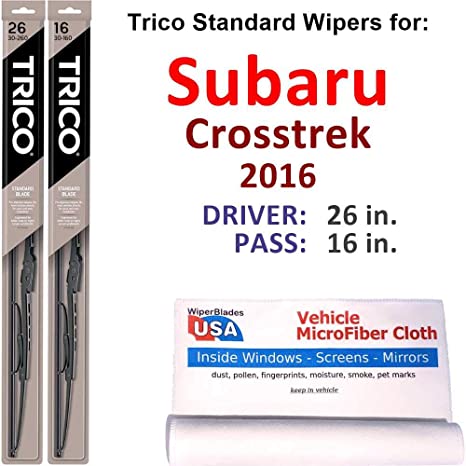 Wiper Blades Set for 2016 Subaru Crosstrek Driver/Pass Trico Steel Wipers Set of 2 Bundled with MicroFiber Interior Car Cloth