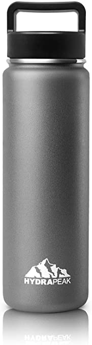 Hydrapeak Vacuum Insulated Water Bottle - Stainless Steel Wide Mouth Double Walled Thermos with Handle Lid For Sports & Outdoor