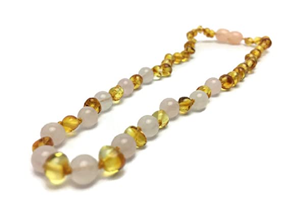 Baltic Amber Necklace Polished 12.5" Authenticy Certificate All Natural 100% Safe (Lemon-Pink)