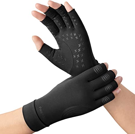 FREETOO Copper Compression Arthritis Gloves,85% Copper Infused Fingerless Compression Gloves Women/Men Arthritis Pain Relief for Carpal Tunnel, Rheumatoid, RSI,Tendinitis, Hand Pains Typing Gloves-L