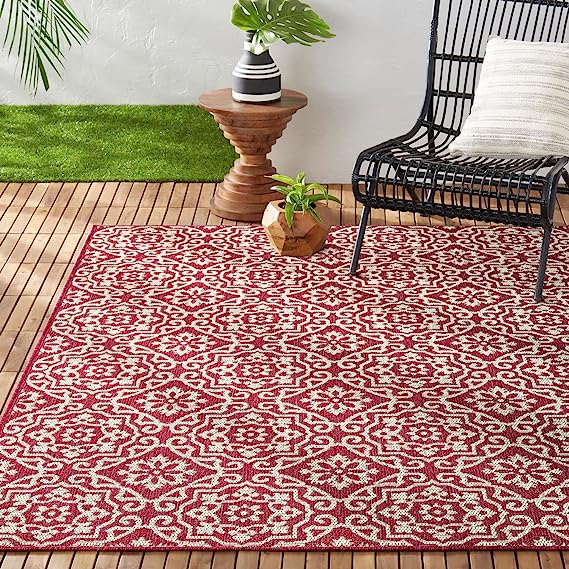 Nicole Miller New York Patio Country Danica Transitional Geometric Indoor/Outdoor Area Rug, Pink/Ivory , 7'9"x10'2"