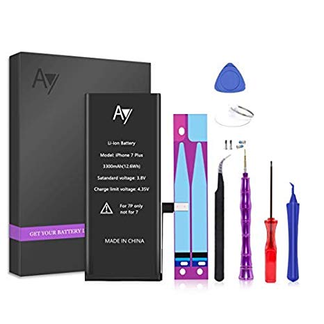 iPhone 7 Plus Battery Replacement 3300mAh with Complete Repair Tools Kit, Adhesive, and Instructions 0 Cycle - 1 Year Warranty by AY