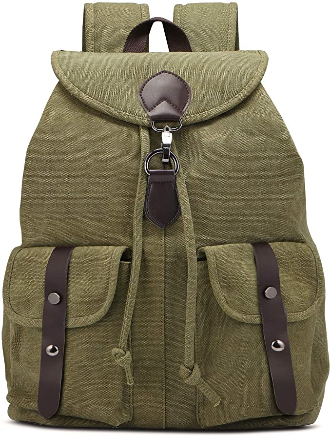 AtailorBird 23L Vintage Canvas Backpack for Men, 15 inch Laptop Large Capacity Rucksack Knapsack Military Shoulder Bag for Casual Hiking Travel School, Army Green