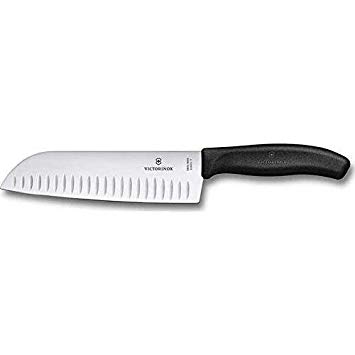 Victorinox 6.8523.17 Swiss Classic Santoku Knife with Fluted Edge, 7 in, Black