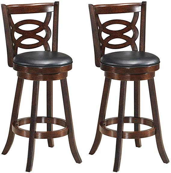 COSTWAY Bar Stools Set of 2, Counter Height Dining Chair, Fabric Upholstered 360 Degree Swivel, PVC Cushioned Seat, Perfect for Dining and Living Room (Height 29"-Set of 2)