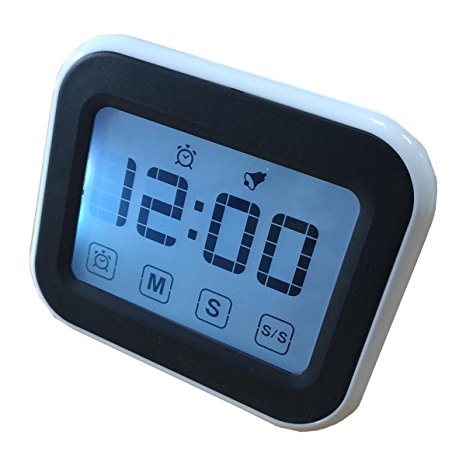 SUMCOO 12/24 Hour Type Digital Countdown and Count Up Kitchen Cooking Timer/Alarm/Clock with Light, Large Display Screen, Loud Sounding Alarm, Retractable Stand Auto OFF KTM-08 (white)