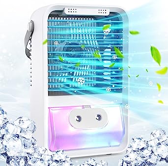 Portable Air Conditioners Fan, 4in1 Rechargeable Mini Air Conditioner Portable for Room with 7 LED Lights, Quiet Humidifier Cooling Fan for Office Home Bedroom