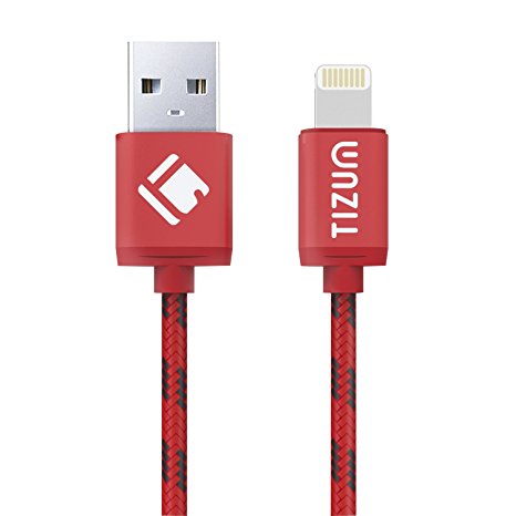 Tizum 8 Pin Lightning to USB Cable (3.3 ft / 1 mtr) Premium Kevlar-Nylon Fiber, Fast Charging & Data Sync Cable (Red)
