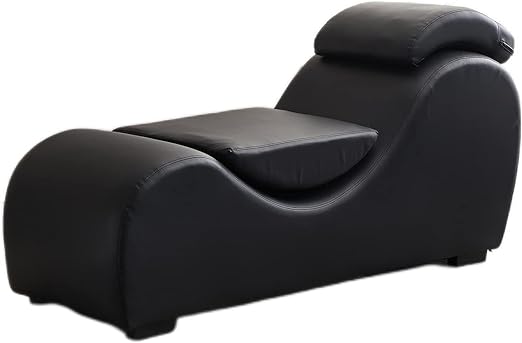Kingway Yoga, Stretching, Relaxation Modern Faux Leather Living Room Curved Chaise Lounge, Large, Black