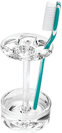 iDesign Eva Plastic Toothbrush Holder Stand for Bathroom, Vanity Countertops in Master, Guest, and Kids' Bathrooms, 2.6" x 2.6" x 4.7", Clear