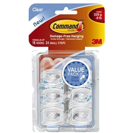 Command Wire Hooks, Small, Clear, 18 Hooks