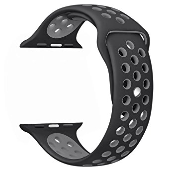 Yearscase 38mm Apple Watch Band, Soft Silicone Replacement Band for Apple Watch Series 3, Series 2, Series 1, Sport , Edition, S/M Size - Black / Cool Gray