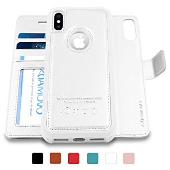 AMOVO iPhone X Case [2 in 1], iPhone X Wallet Case [Detachable Folio] iPhone X Leather Case [Premium Vegan Leather] Flip Case Cover for iPhone X with Gift Box Package (White)