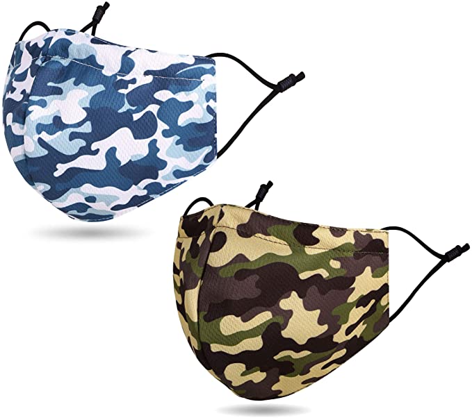 Lullaby 2 PCS Unisex Washable Reusable Face Madks Mouth Cover Face C_Over Camo Blue/Green