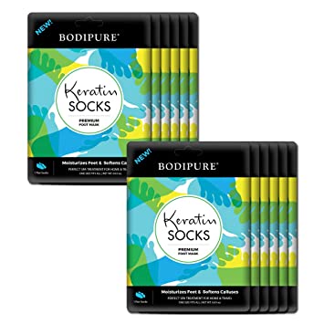 12 Pack Keratin Moisturizing Foot Socks - Premium Foot Mask by Bodipure