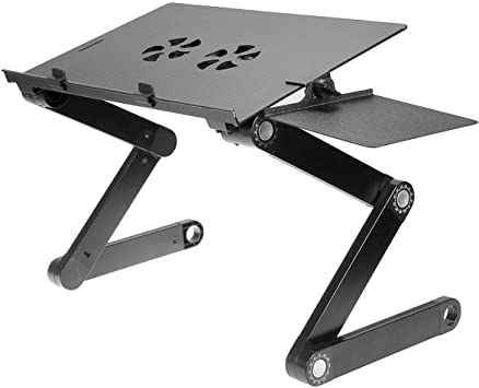 iCraze Laptop Desk Stand - Adjustable Laptop Holder Cooling Pad - Aluminum Black Laptop Riser Stand for Desk - Laptop Mount for MacBook Pro, Notebook Laptop, Chromebook, or iPad