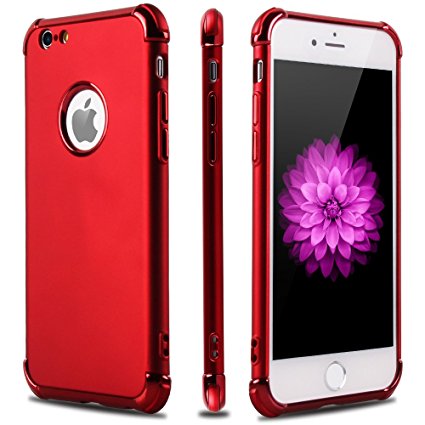 iPhone 6S 6 Case,Casegory 3 in 1 Ultra Thin Slim Fit Reinforced Corner Soft Silicone TPU Shockproof Protective Bumper iPhone 6 6S Phone Case (4.7 Inch) -Shiny Red
