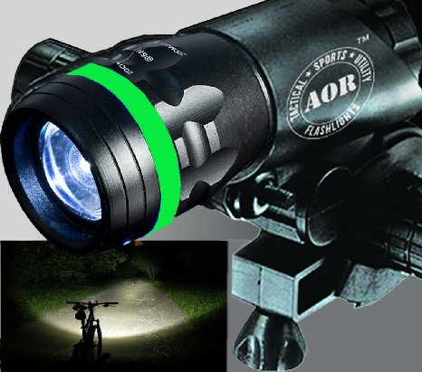 AOR Flashlights AR144-G - Best LED Bicycle Headlight with Bonus Taillight - Black/Green Band