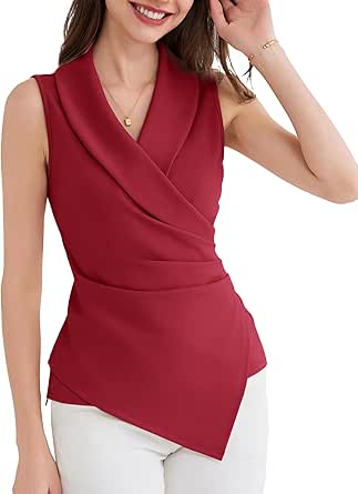 GRACE KARIN Women's Wrap V Neck Casual Work Tops Sleeveless Office Dressy Summer Blouse Top Asymmetrical Elegant Shirts