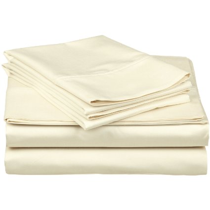 500 Thread Count 100 Cotton Single Ply 4-Piece Queen Bed Sheet Set Solid Ivory