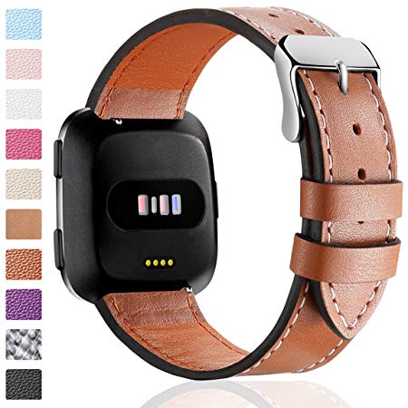 Maledan For Fitbit Versa Bands, Genuine Leather Wristband Replacement Accessories Band for Versa Women Men