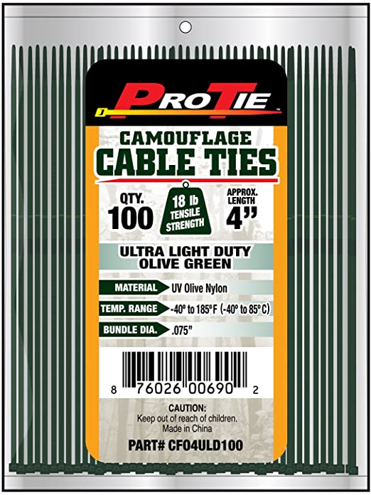 Pro Tie CFO4ULD100 4-Inch Olive Green Nylon Ultra Light Duty Cable Ties, 100-Pack