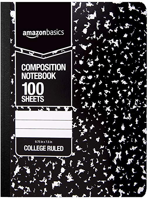 AmazonBasics College Ruled Composition Notebook, 100-Sheet, Marble Black, 36-Pack