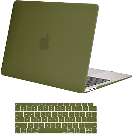 MOSISO Compatible with MacBook Air 13 inch Case 2020 2019 2018 Release A2337 M1 A2179 A1932 Retina Display with Touch ID, Protective Plastic Hard Shell Case & Keyboard Cover Skin, Capulet Olive