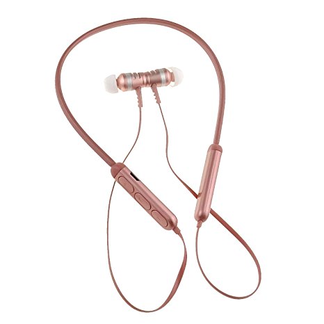 Wireless Earbuds,Genjia Portable Neckband Sweat Proof Earphones CVC6.0 Noise Cancelling Headphone Magnet,In Ear,Built-in Mic,Bluetooth 4.1 Hi-Fi Stereo Sport Headset for iPhone,Samsung,LG (Rose Gold)