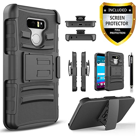 LG G6 Case, Dual Layers [Combo Holster] Case And Built-In Kickstand Bundled with [Premium Screen Protector] Hybird Shockproof And Circlemalls Stylus Pen [Black]