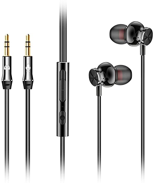 New Earphones Specialized for Computer （Refuse Sultry, Heavy） 2M PC Dedicated Two Plugs Two Meters Long Cord Microphone Volume Adjustment Powerful bass Sound Supports windowsXP/7/8/10 System (Black)