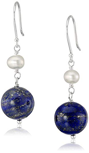 Round Bead and White Potato Freshwater Cultured Pearl Accent on Sterling Silver Drop Earrings