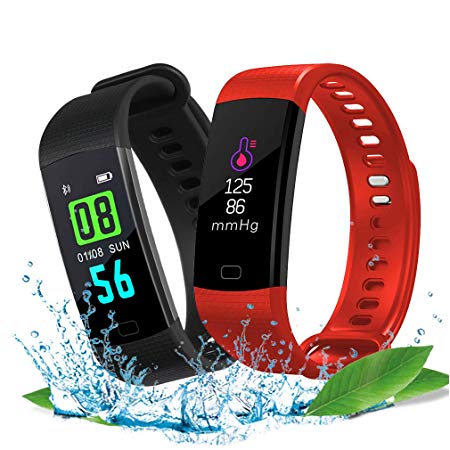 IP67 Waterproof Fitness Tracker with Heart Rate Monitor Bluetooth Activity Tracker for Kids Women Men Step Tracker Watch for iPhone Android Phones with Red Replacement Strap