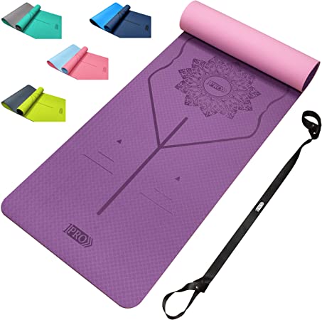 Yoga Mat – TPE Eco Friendly Non Slip Yoga Mat for Exercise, Gym, Pilates, Fitness and Workout with Free Carry Strap 183cm x 61cm x 6mm