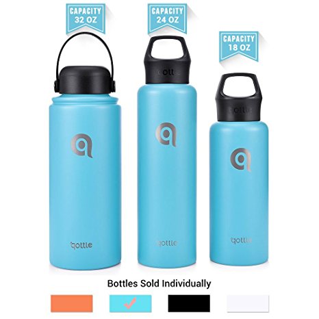 qottle Vacuum Insulated Stainless Steel Water Bottle-Hydro Double Wall Leak Proof Flask - BPA Free Cap Thermal Bottle for Gym Hiking Camping Travel Office Outdoor Sports 3 sizes, 4 colors