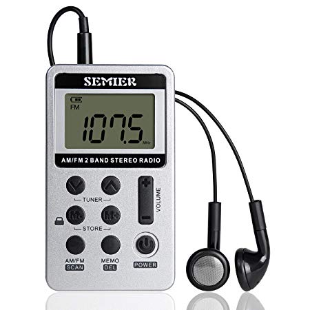 SEMIER Personal AM FM Pocket Radio Portable Digital Tuning Stereo Radio with Earphone and Rechargeable Battery for Walk